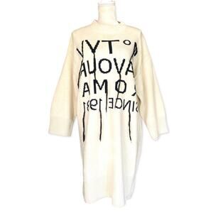 Cavour Roma Oversized Lettering Wool Blend Tunic Sweater Dress